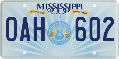 MS license plate OAH602
