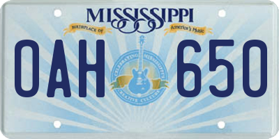 MS license plate OAH650