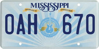 MS license plate OAH670