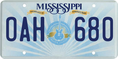 MS license plate OAH680