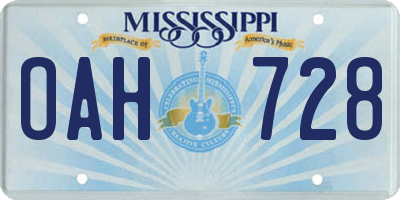 MS license plate OAH728