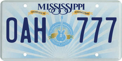 MS license plate OAH777
