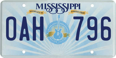 MS license plate OAH796