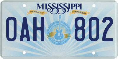 MS license plate OAH802