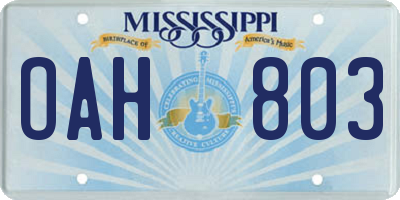 MS license plate OAH803