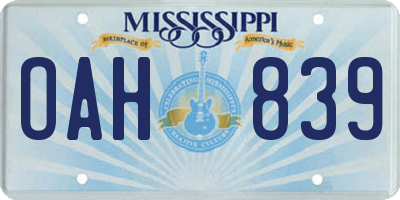 MS license plate OAH839
