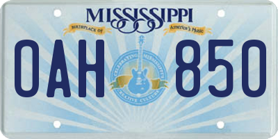 MS license plate OAH850