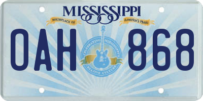 MS license plate OAH868