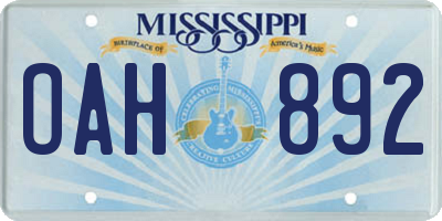 MS license plate OAH892