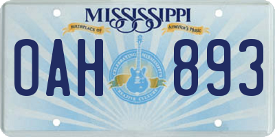 MS license plate OAH893
