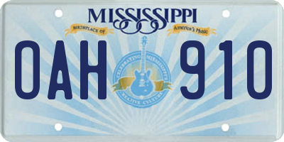 MS license plate OAH910