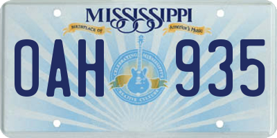 MS license plate OAH935