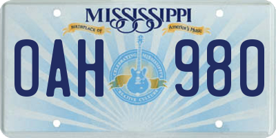 MS license plate OAH980