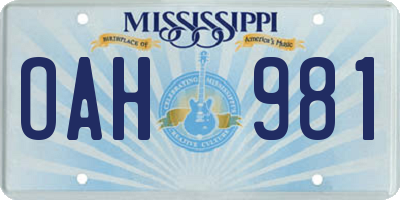 MS license plate OAH981