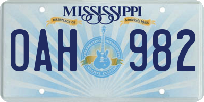 MS license plate OAH982