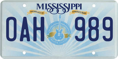 MS license plate OAH989