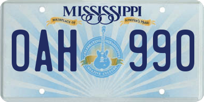 MS license plate OAH990