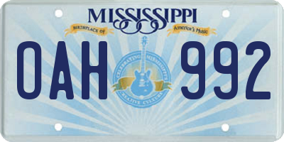MS license plate OAH992