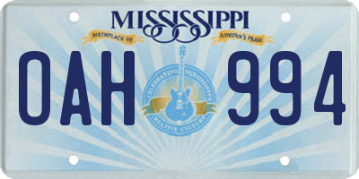 MS license plate OAH994