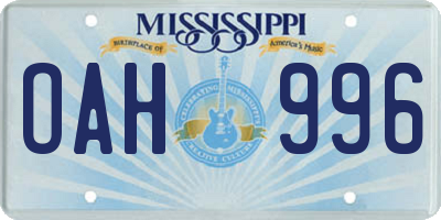 MS license plate OAH996