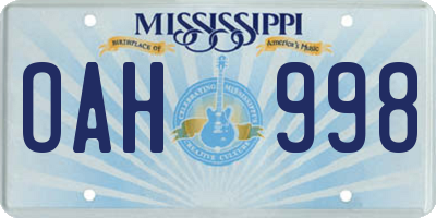 MS license plate OAH998