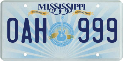 MS license plate OAH999