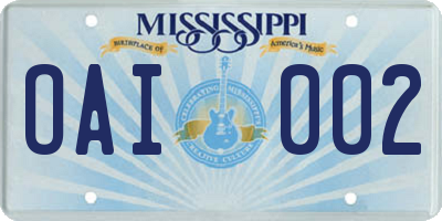 MS license plate OAI002