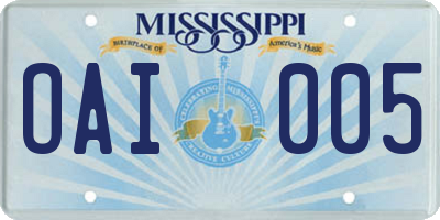 MS license plate OAI005