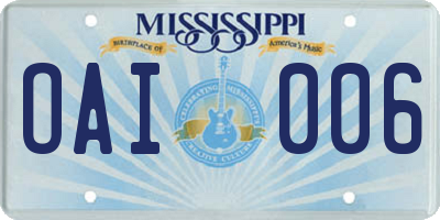MS license plate OAI006