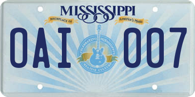 MS license plate OAI007