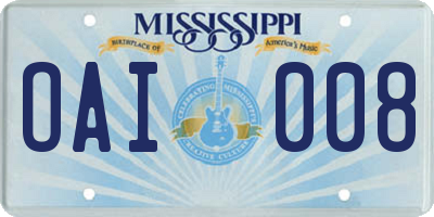 MS license plate OAI008