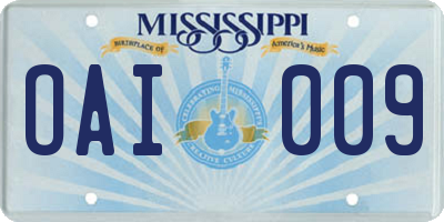 MS license plate OAI009
