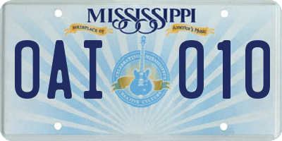 MS license plate OAI010