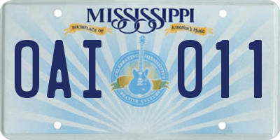 MS license plate OAI011