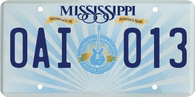MS license plate OAI013