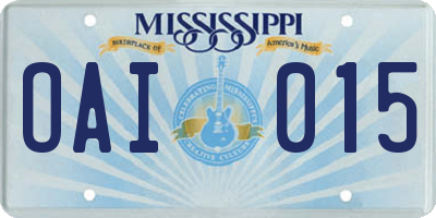 MS license plate OAI015
