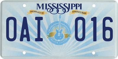 MS license plate OAI016