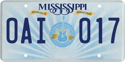 MS license plate OAI017