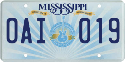 MS license plate OAI019