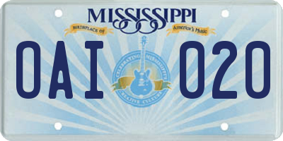 MS license plate OAI020