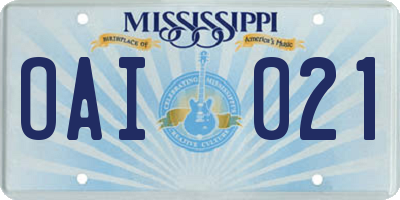MS license plate OAI021