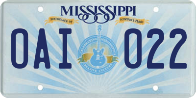 MS license plate OAI022