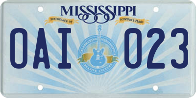 MS license plate OAI023
