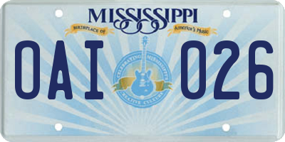 MS license plate OAI026