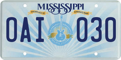 MS license plate OAI030