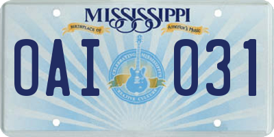 MS license plate OAI031