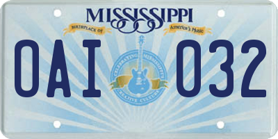 MS license plate OAI032