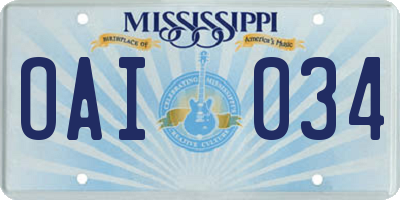 MS license plate OAI034