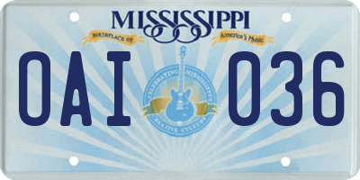 MS license plate OAI036