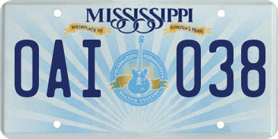 MS license plate OAI038